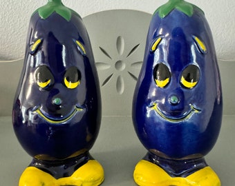 Anthropomorphic 1960’s Eggplant Salt & Pepper Shakers, Kitschy MCM Vintage Decor, MCM Decor