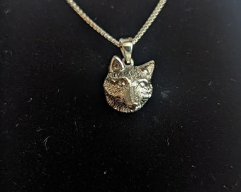 Sterling Silver dog head pendant silver box chain