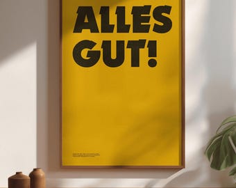 Alles Gut ドイツ語タイポグラフィプリント | ミニマリストウォールアートのためのヴィンテージスタイルの引用ポスター