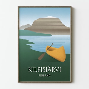Kilpisjärvi Finland - Natur Reise Poster - Berg und See Landschaft - Sommer / Herbst Kunst - Grün, Blau, Braun
