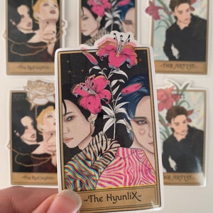 Conjunto de 3 / Pegatinas de vinilo de alta calidad / Cartas del Tarot / Impermeable / Stray Kids / Skz / Skzoo / Hyunjin / Bangchan / Felix / Luces rojas