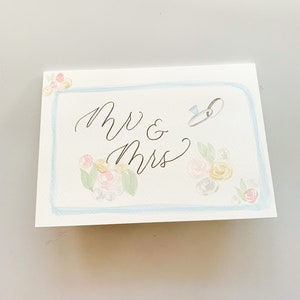 5x7 Acuarela Mr & Mrs. Tarjeta de tarjeta plegada / Caligrafía / Feliz Navidad / Letras / Personalizado / Correo