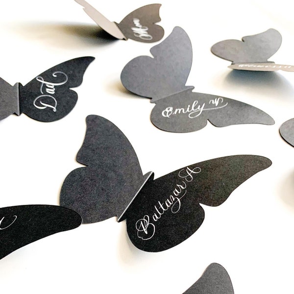 Name Escort Card Butterflies (FIRST & Last initial)| CUSTOM |Point Pen Calligraphy | Lettering/ Personalized | Table Setting