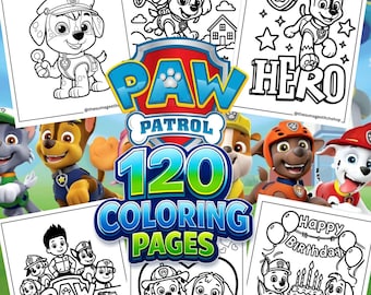 120 páginas para colorear de cachorros rescatados / PDF imprimible para niños / Libro para colorear de Chase y sus amigos / Descarga instantánea / Libros para colorear para niños, páginas
