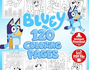 120 Bluey Coloring Pages  | Printable PDF for Kids | Bluey And Friends Coloring Book | Instant Download | kids coloring books, pages