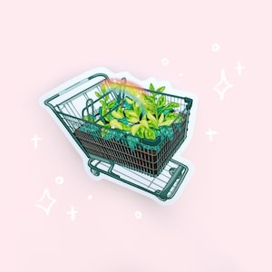 Plant Shopping Cart Sticker | vinyl sticker for journals, laptop, hand drawn