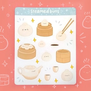 Folha de adesivos de pãezinhos cozidos no vapor | adesivos para diário com marcadores e scrapbooking