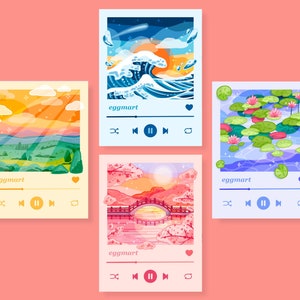 Eggmart&#39;s Playlist Mini Print Set | four designs per set | hand drawn art prints