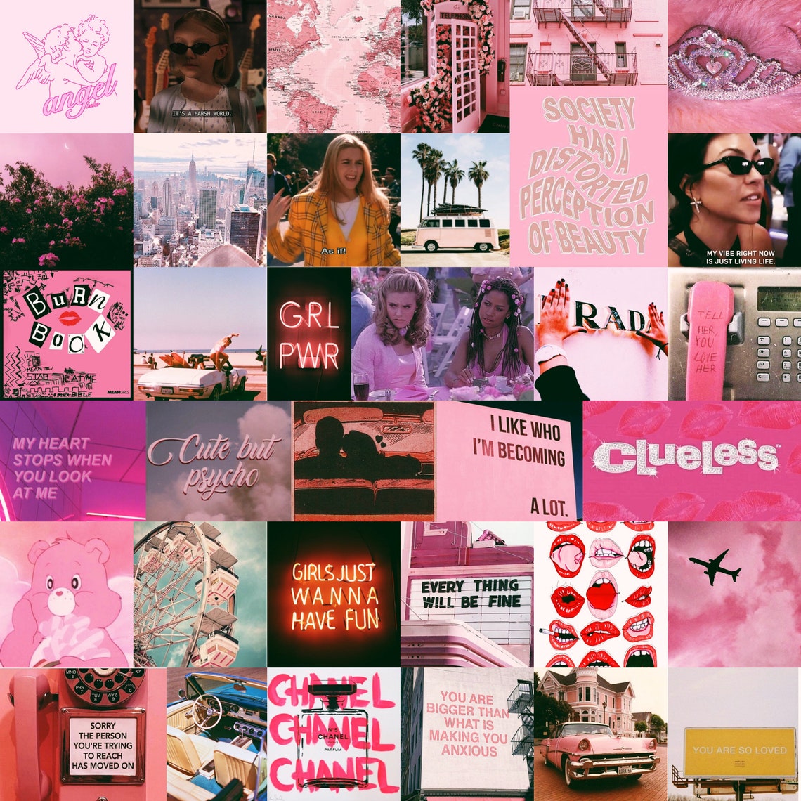 Girly Pink/ Clueless/ Mean girls aesthetic photowall digital | Etsy