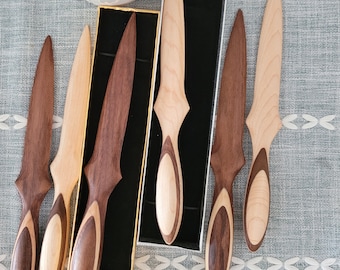 Made in USA/Letter opener/Exotic wood/Unique design/9x1.25x0.65 inch/A gift box is provided for all items/Gold,Silver or black gift box