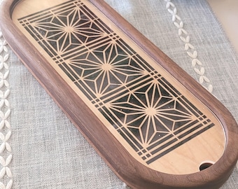 Kumiko in legno/vassoio kumiko/motivo kumiko/vassoio per alimenti kumiko/vassoio per alimenti/37 x 13,7 cm/regalo di Natale/kumiko in legno esotico/vassoio in noce/vassoio in acero.