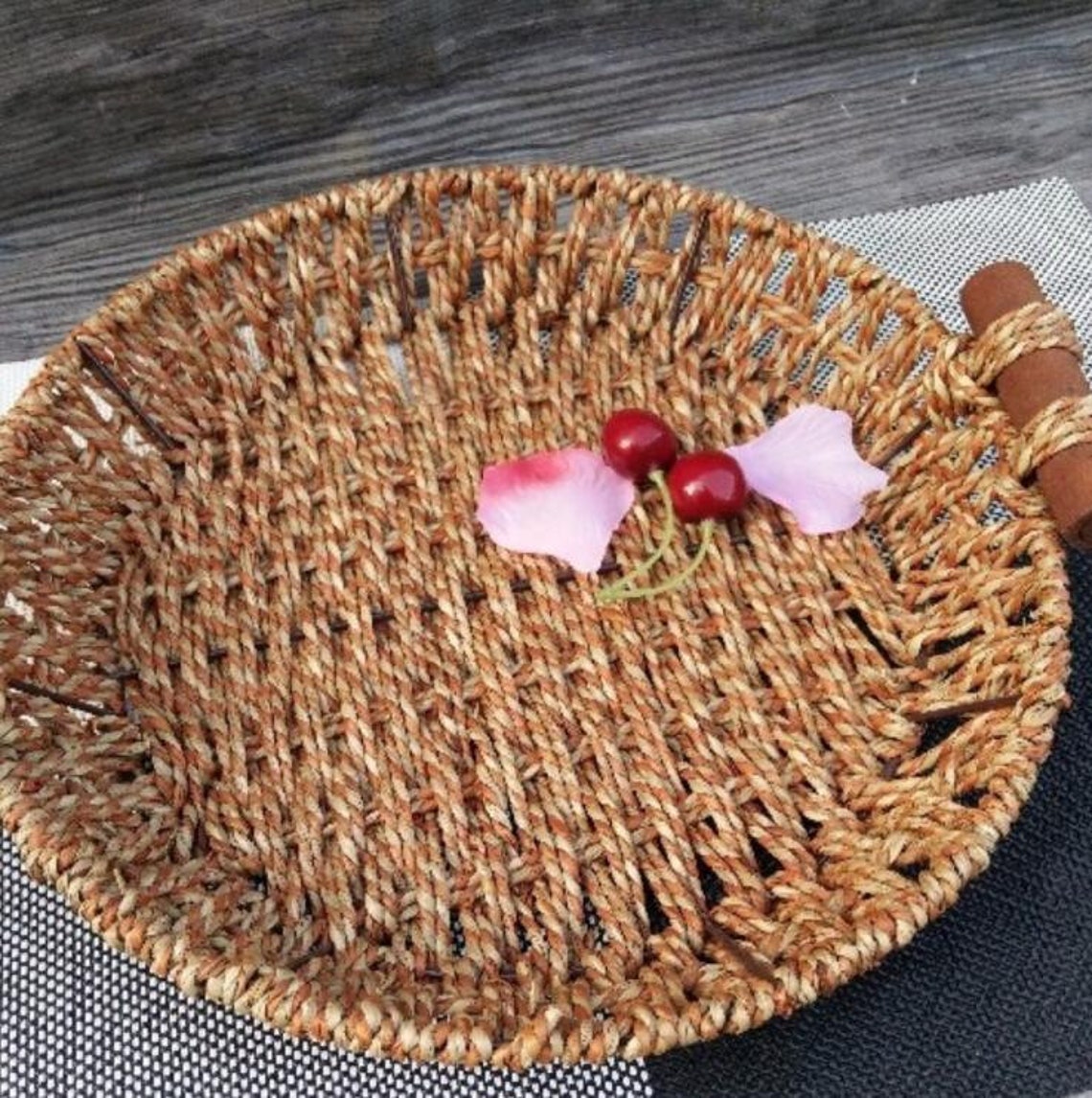 Handmade straw woven rattan basket Pizza basket Home storage Etsy
