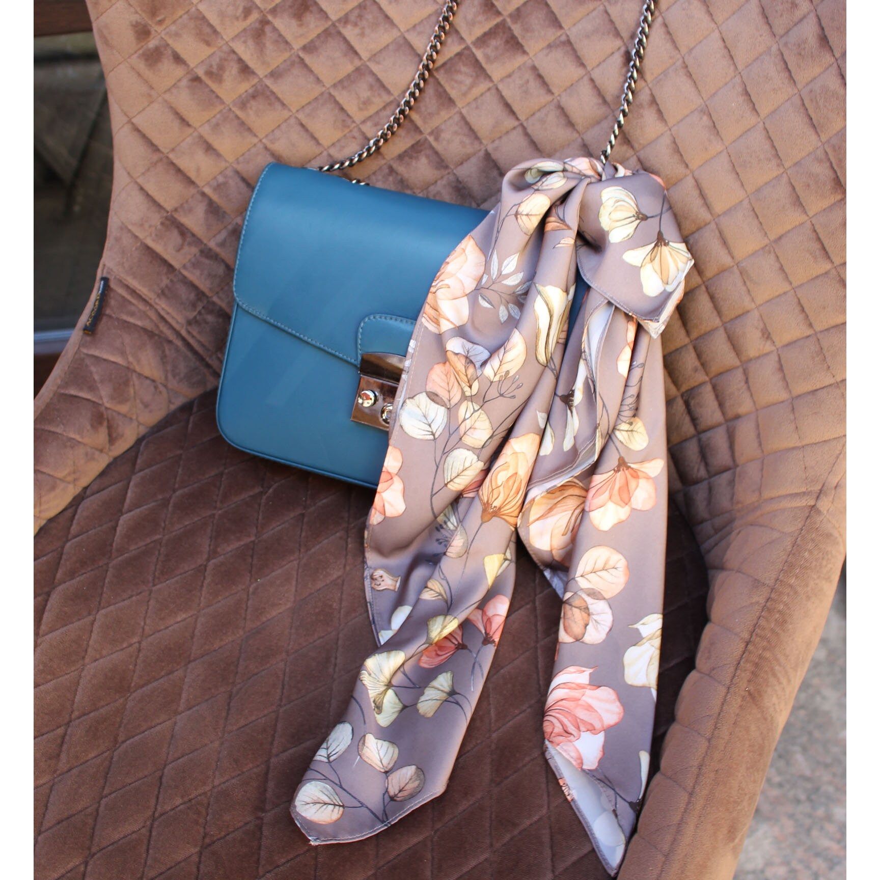 Gray silk designer handmade kerchief with flowers Etsy