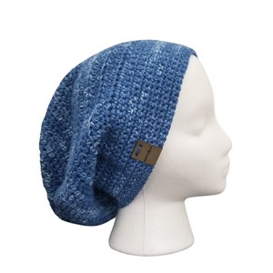 Knottingail Handmade Crochet Slouchy Beanie Hat | Fall Winter | Blue Denim Beanie | Christmas Gift | 100% Cotton | Plant-based | Vegan