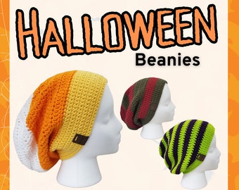 Knottingail Handmade Crochet Slouchy Beanie Hat | Candy Corn | Beetlejuice | Freddy Krueger | Gift | 100% Cotton | Plant-based | Vegan