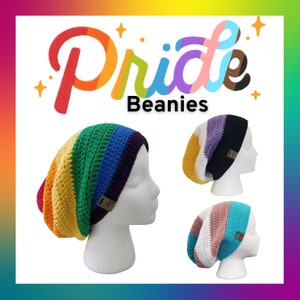 Knottingail Handmade Crochet Slouchy Beanie Hat | LGBTQ Rainbow | Nonbinary | Transgender | Pride Month | 100% Cotton | Plant-based | Vegan