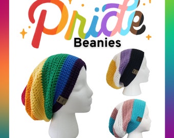 Knottingail Handmade Crochet Slouchy Beanie Hat | LGBTQ Rainbow | Nonbinary | Transgender | Pride Month | 100% Cotton | Plant-based | Vegan