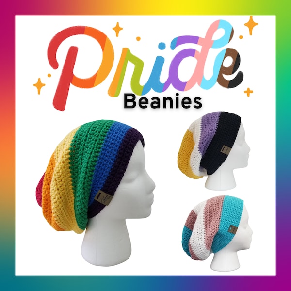 Knottingail Handmade Crochet Slouchy Beanie Hat | LGBTQ Rainbow | Nonbinary | Transgender | Pride Month | 100% Cotton | Plant-based | Vegan