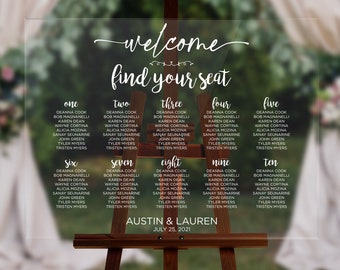 Clear Acrylic Wedding Seating Chart & Table Numbers Set