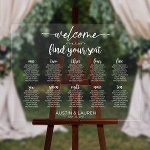 Editable ''Seat plan and table'' Sign, Clear acrylic find your seat wedding sign, acrylic seating chart 18''x24'' and table numbers 5''x7''