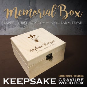 Caja personalizada para la primera comunión o el bar mitzvah de un bautizo, caja de recuerdo personalizada para obsequios conmemorativos, caja de madera para recuerdos de simpatía