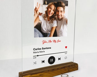 Personalized Acrylic Song Plaque, free Keychain, Music Playlist Plaque Gift, Custom Photo Print Glass, Gifts for him and her, Wedding Couple