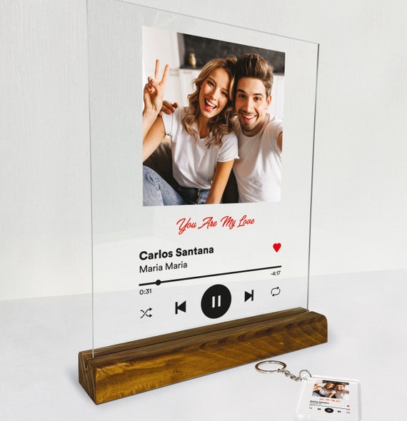 Personalized Acrylic Song Plaque, Free Keychain, Music Playlist Plaque Gift,  Custom Photo Print Glass, Gifts for Him and Her, Wedding Couple 