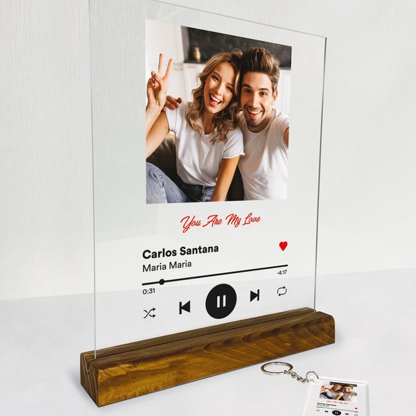 Personalized Acrylic Song Plaque, free Keychain, Music Playlist Plaque Gift, Custom Photo Print Glass, Gifts for him and her, Wedding Couple
