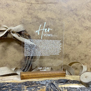 Personalized Vow Wedding photo frame Clear Acrylic Plaque Wife or Husband Wedding Vow Board - Marriage Vows with Natural Colored Stand