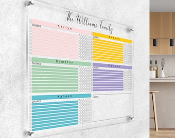 Personalized Acrylic Chore Chart: Dry Erase Family Planner