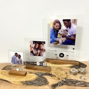 Custom Acrylic Song Plaque with free Wooden Stand & Keychain: Personalized Music glass Song Gift, Playlist Photo Frame, Gift for Her and Him