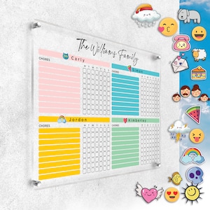 Gepersonaliseerde acrylkarweikaart (met emoji's) Dry Erase Family Command Center, organizer voor volwassenen en kinderen muurplanner 4,7 mm