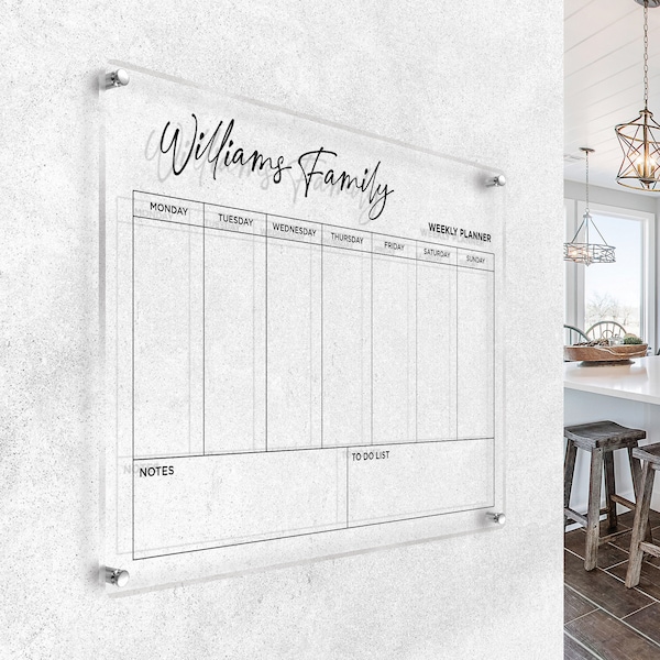 Acrylic Family Planner 2024, 4,7 mm Personalized  weekly Wall Mounted Wall Calendar, Home, Office, School, Task Organizer, Note Board