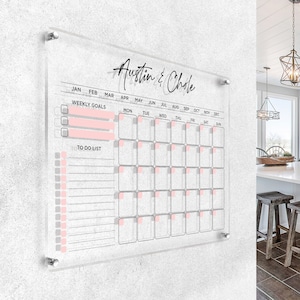 Acrylic Wall Calendar 2024 , 4,7mm Personalized Monthly Wall Mounted Calendar, Family Planner Home, Office, Task Organizer, Note Board