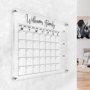 Customizable Family Calendar 2024 Acrylic Wall Planner, 4,7 mm Personalized Monthly Wall Mounted Calendar, Home, Office, School, Note Board
