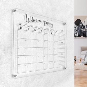 Aanpasbare gezinskalender 2025 acryl muurplanner, 4,7 mm gepersonaliseerde maandelijkse wandkalender, thuis, kantoor, school, notitiebord