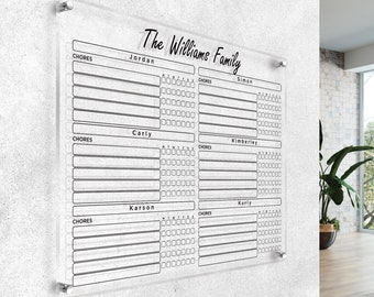 Personalized  Acrylic Chore Chart (Style No.3) Dry Erase Family Command Center up to 6 Persons, Organizer for Adults and Kids Wall Planner