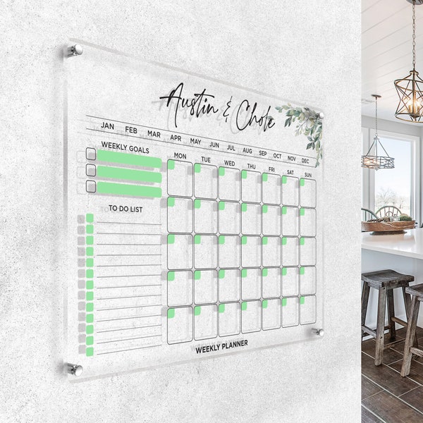 Acrylic Wall Calendar 2024 , 4,7 mm Personalized Monthly Wall Mounted Calendar, Family Planner Home, Office, School, Note Board Gift