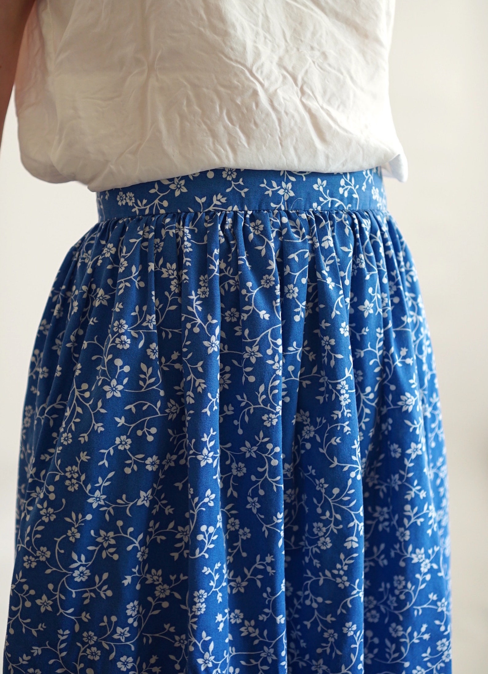 Cottagecore Peasant Ruffled Midi Skirt in Blue with White Etsy