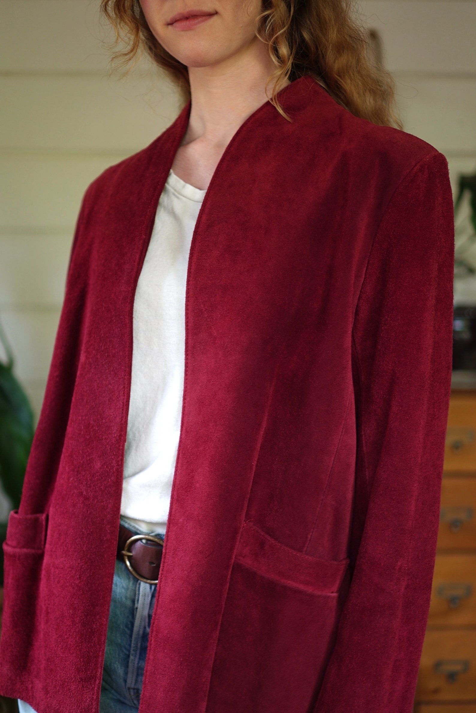 Vintage Ruby Red Heavy Suede Jacket Size Medium Etsy