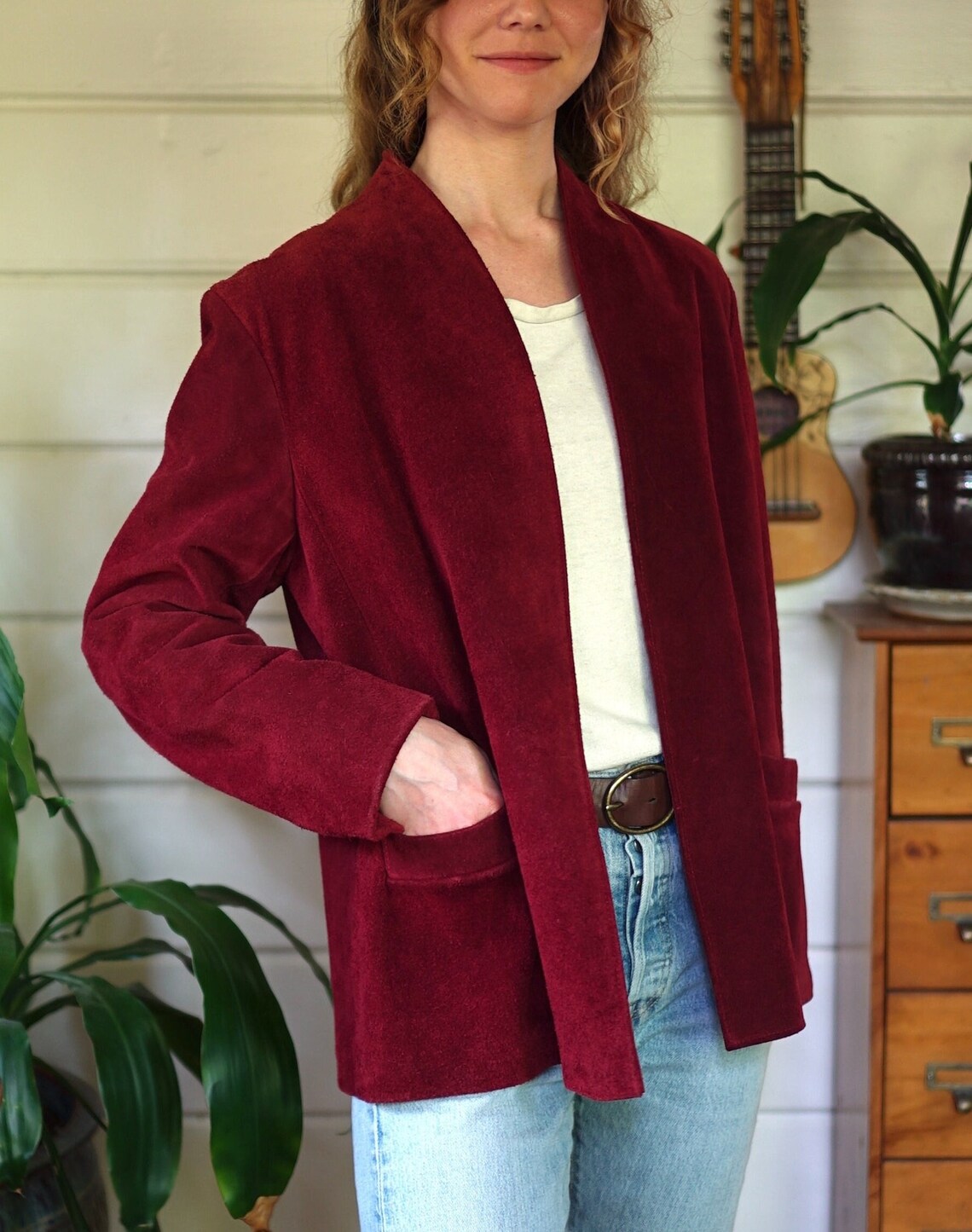 Vintage Ruby Red Heavy Suede Jacket Size Medium Etsy