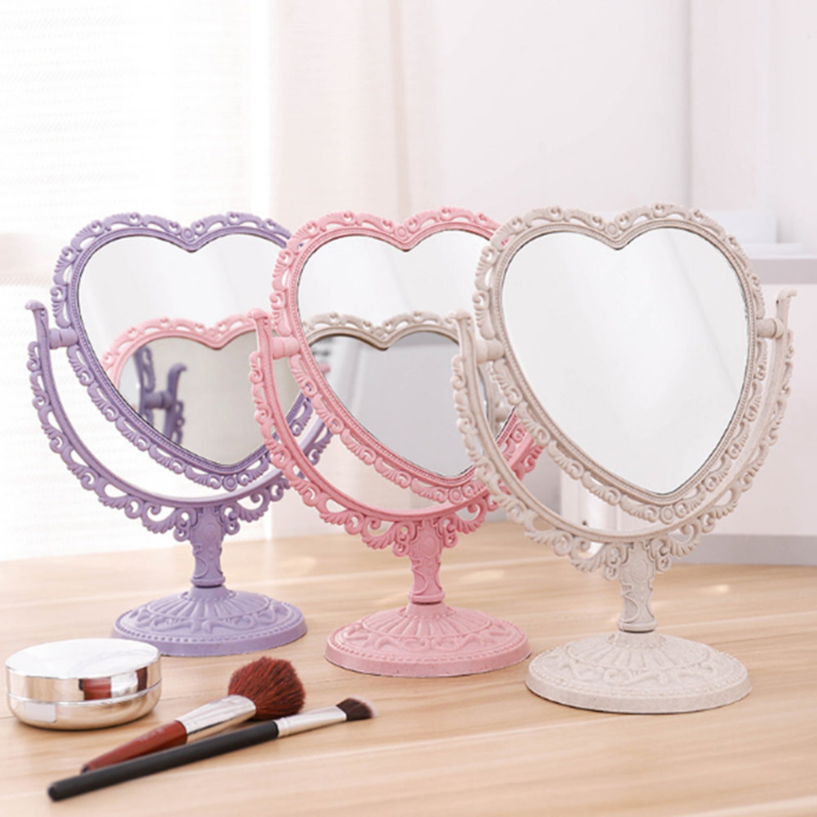 Desktop Makeup Mirror Heart Shape Makeup Vanity Portable Etsy 