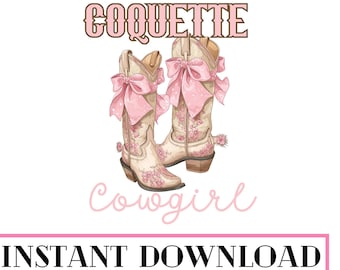 Coquette Cowgirl Boots Png, Cowgirl Png, Boots with Bow Png, Western Png, Pink Bow Aesthetic Png, Coquette Cowgirl Boots, Cowboy Boots Png