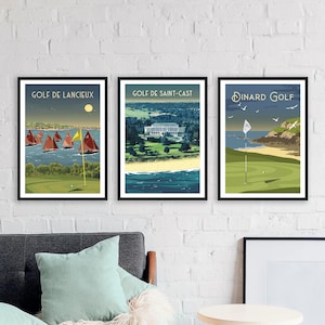 Noche de golf en Bretaña - Juego de 3 carteles retro