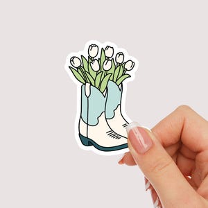 Bottes de cow-boy fleurs autocollant tulipes floral western mignon imperméable à l'eau livre livre autocollant mignon bouteille d'eau autocollant liseuse Kindle Kobo rétro amusant