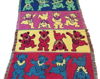 Vintage Grateful Dead Dancing Bears Blanket Jacquard Woven Throw Blanket 50” x 70”