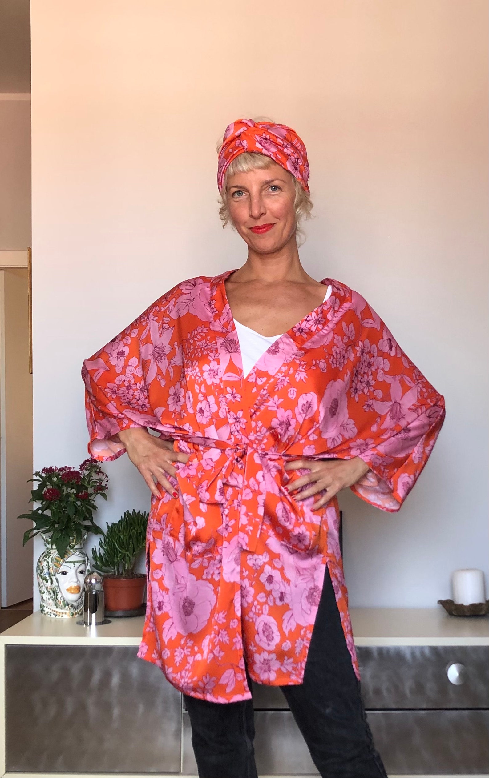 Kimono unisex over fantasia floreale con cintura in tessuto Etsy