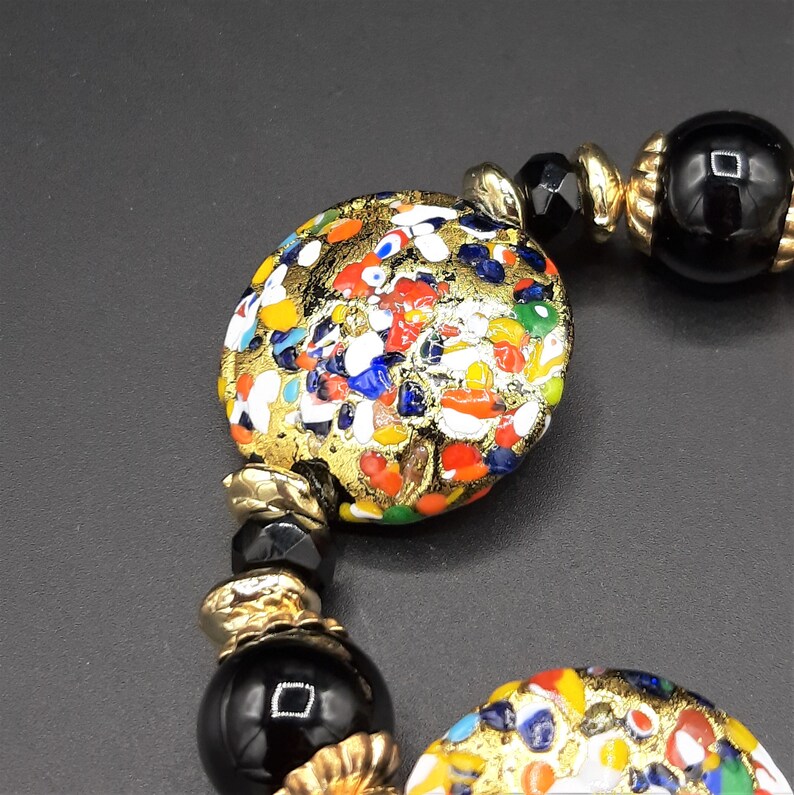 foglia oro 24 kt VETRO ARTISTICO\u00ae MURANO N perle veneziane Bracciale nero oro 89 Bracciale in Vetro di Murano arcobaleno