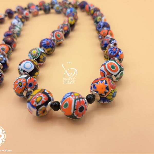 Collier en verre de Murano - collier millefiori - verre de carnaval - VETRO ARTISTICO® MURANO N. 89 - Murrine vénitienne - Perles africaines