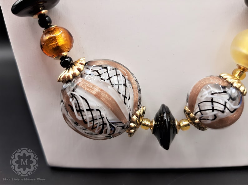 foglia oro Collana vetro reticello perle veneziane regalo fidanzata VETRO ARTISTICO\u00ae MURANO N.89 Made in Italy regalo donna
